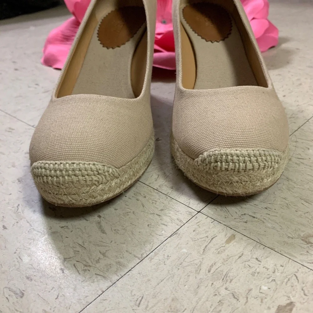 J CREW FACTORY Womens 10 Seville Espadrille Wedge Slip On Beige Canvas Round Toe